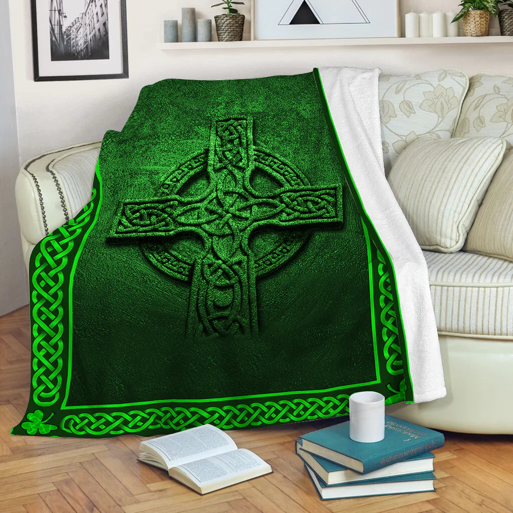 Celtic Irish Cross Moss Blanket Sofa Bed Throws t  Irish Gift St.Patrick's Day