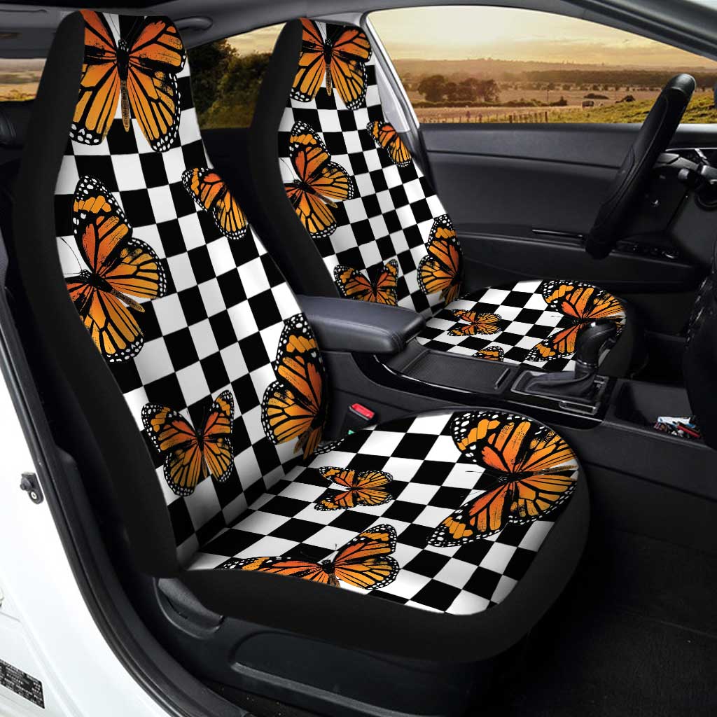 Checkerboard Butterfly Car Seat Covers Custom Car Accessories - Gearcarcover - 1