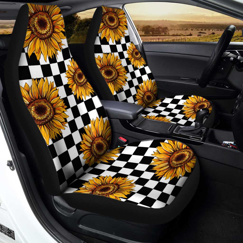 Checkerboard Sunflower Car Seat Covers Custom Car Accessories - Gearcarcover - 1