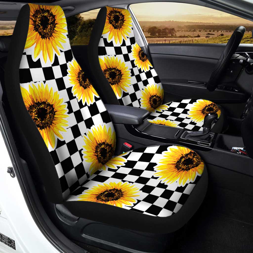 Checkerboard Sunflower Car Seat Covers Custom Car Accessories - Gearcarcover - 1