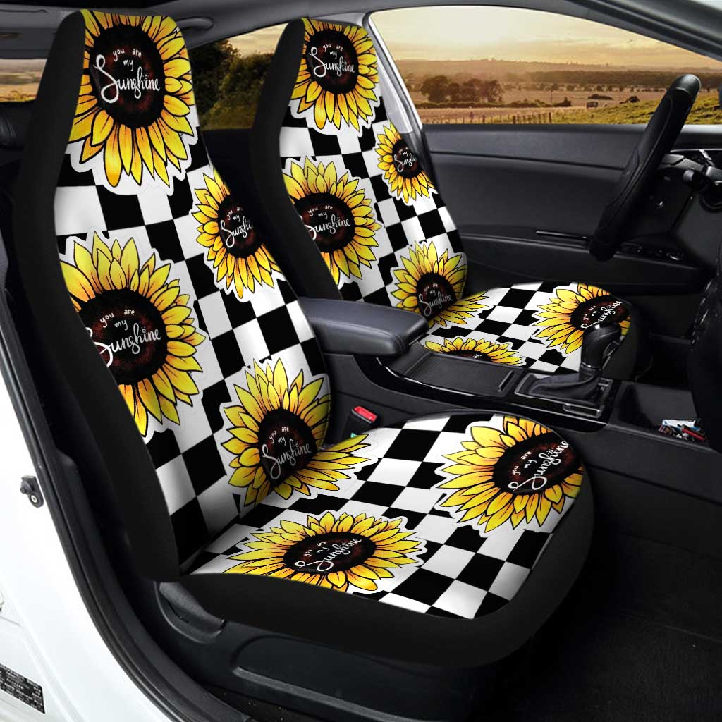 Checkerboard Sunflower Car Seat Covers Custom Sunshine Car Accessories - Gearcarcover - 1