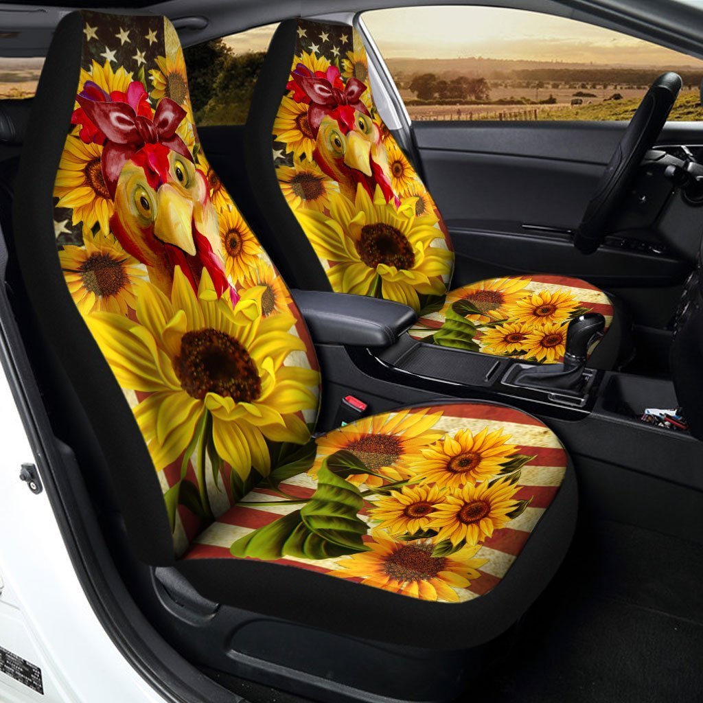 Chicken Sunflower Car Seat Covers Custom US Flag Car Accessories - Gearcarcover - 1
