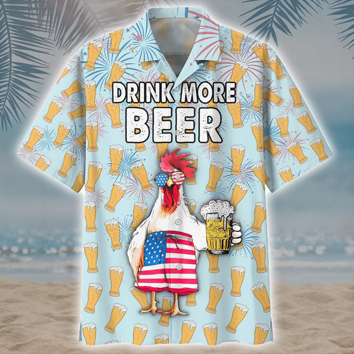 Chicken America Drink More Beer Hawaiian Shirt And Short