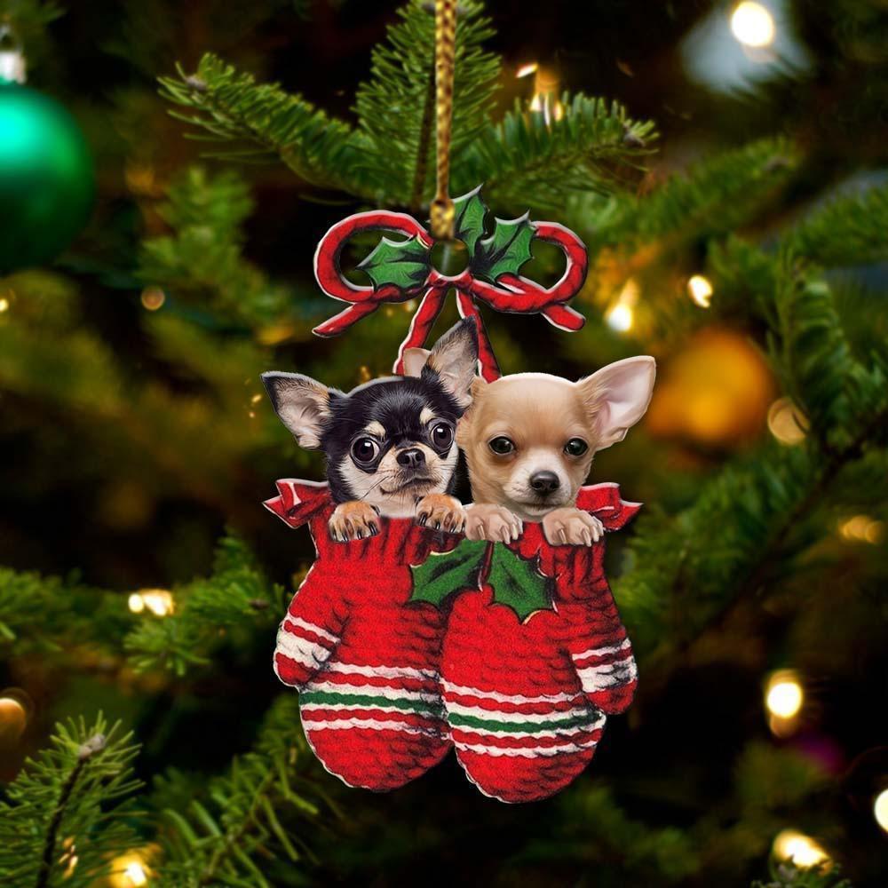 Chihuahuas Inside Your Gloves Christmas Holiday Two Sided Ornament, Gift For Dog Lovers