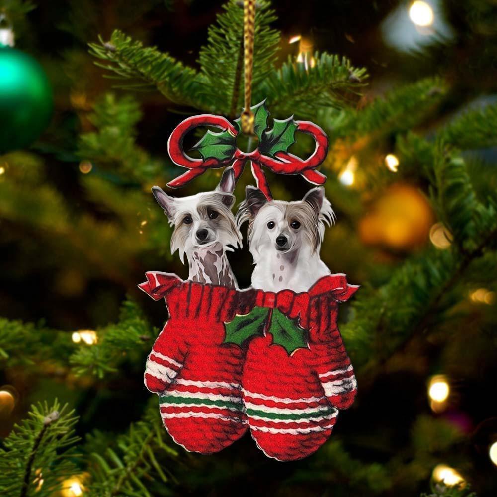 Chinese Crested Inside Your Gloves Christmas Holiday Two Sided Ornament, Gift For Dog Lovers