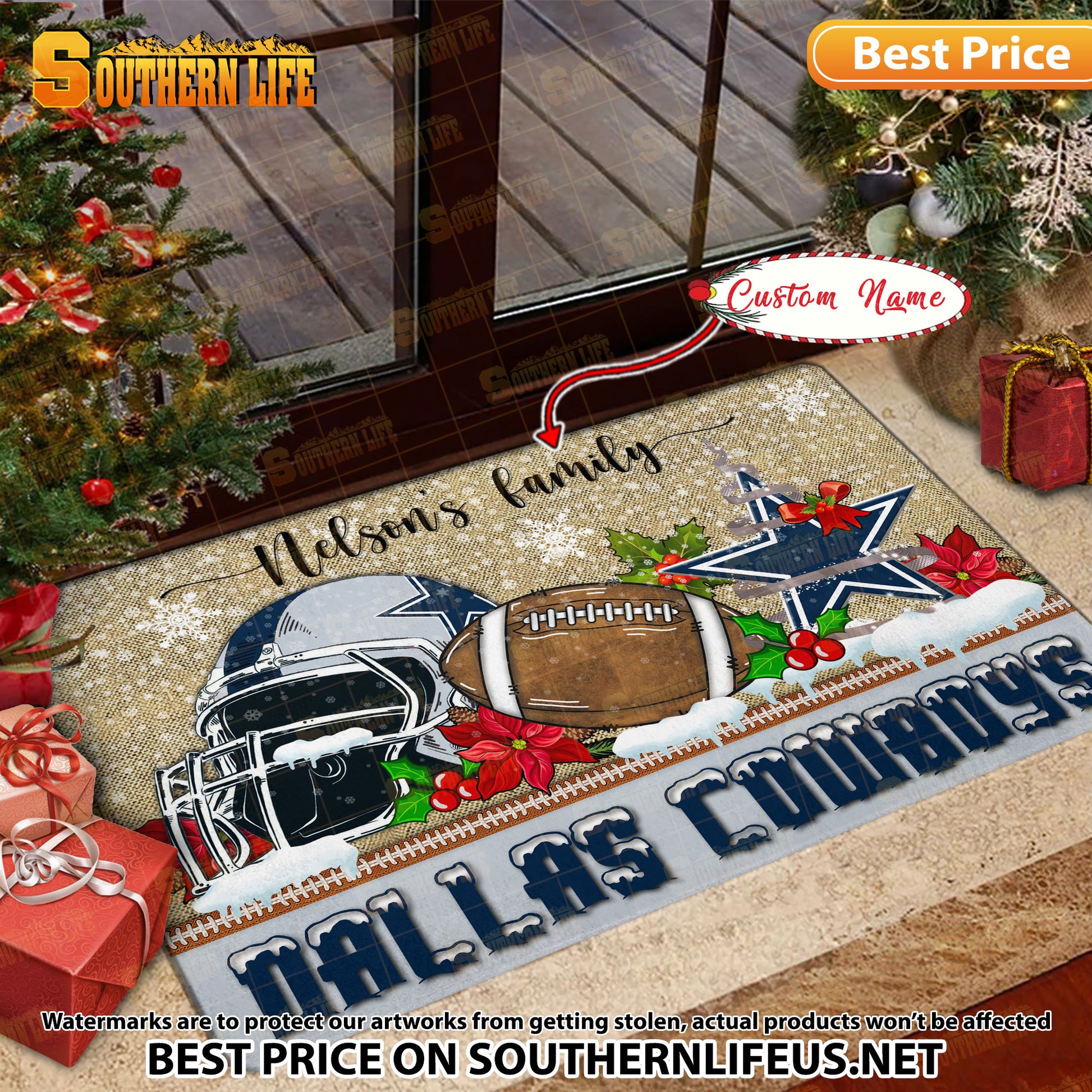 ANFL09-Dallas Cowboys X-Mas Football Doormat - Custom name