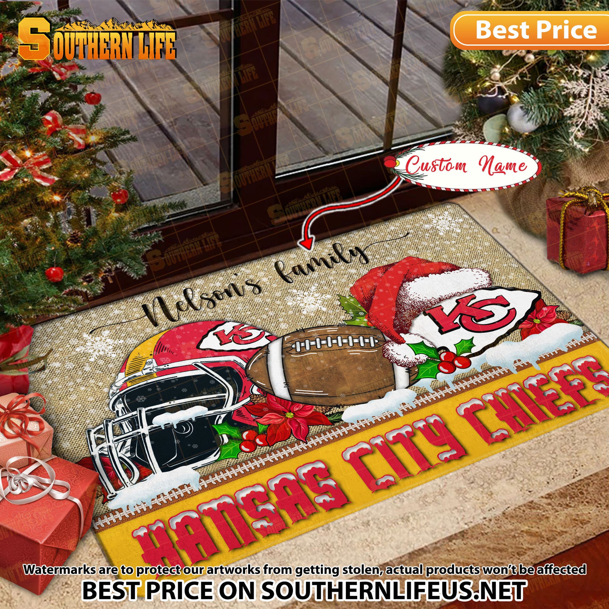 ANFL16-Kansas City Chiefs X-Mas Football Doormat - Custom name