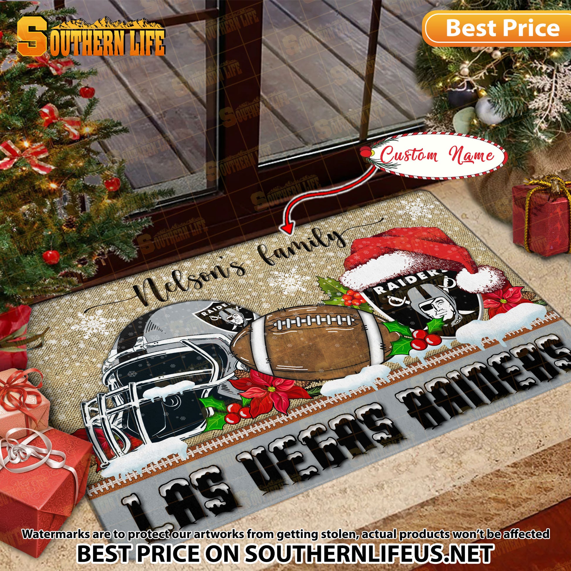 ANFL23-Las Vegas Raiders X-Mas Football Doormat - Custom name