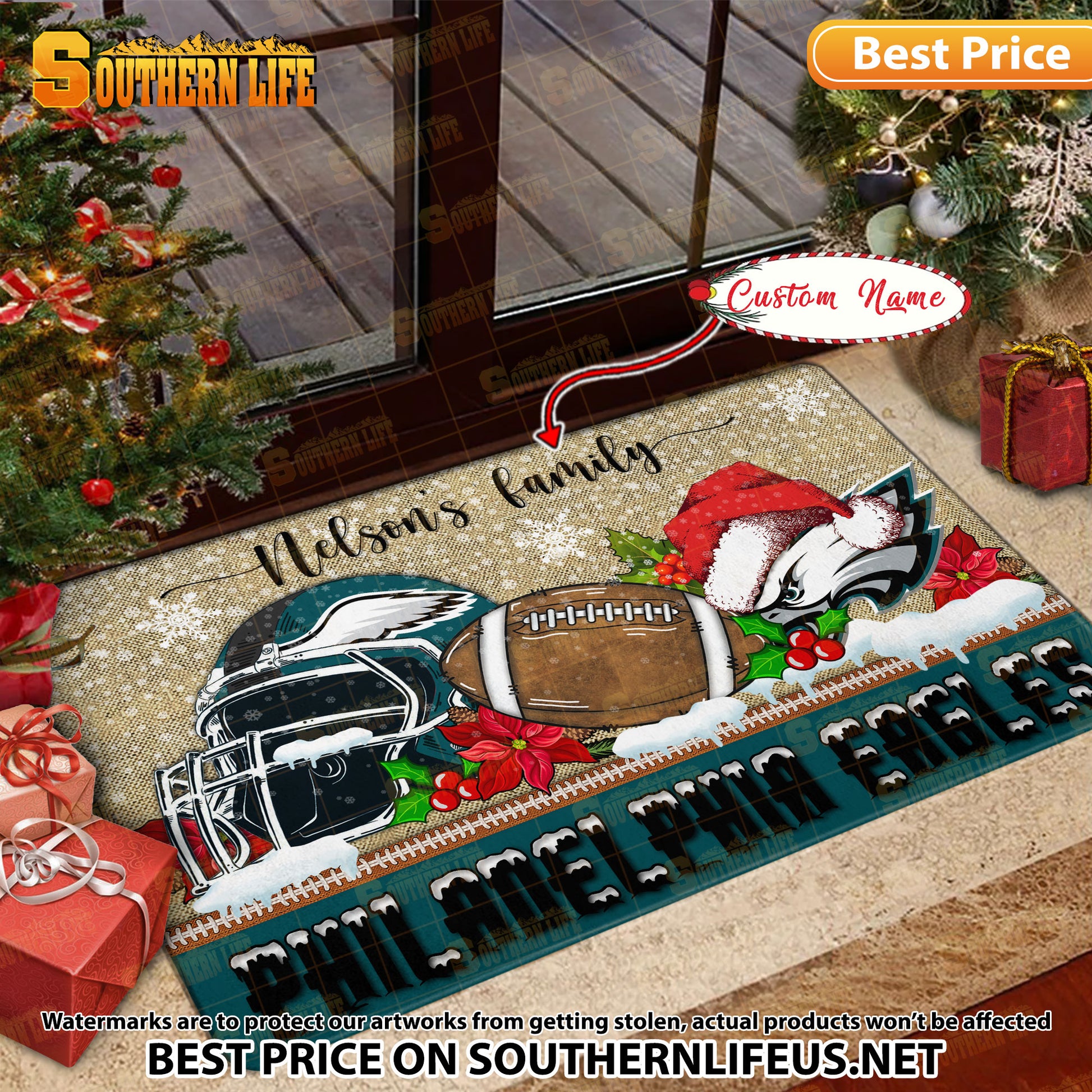 ANFL24-Philadelphia Eagles X-Mas Football Doormat - Custom name