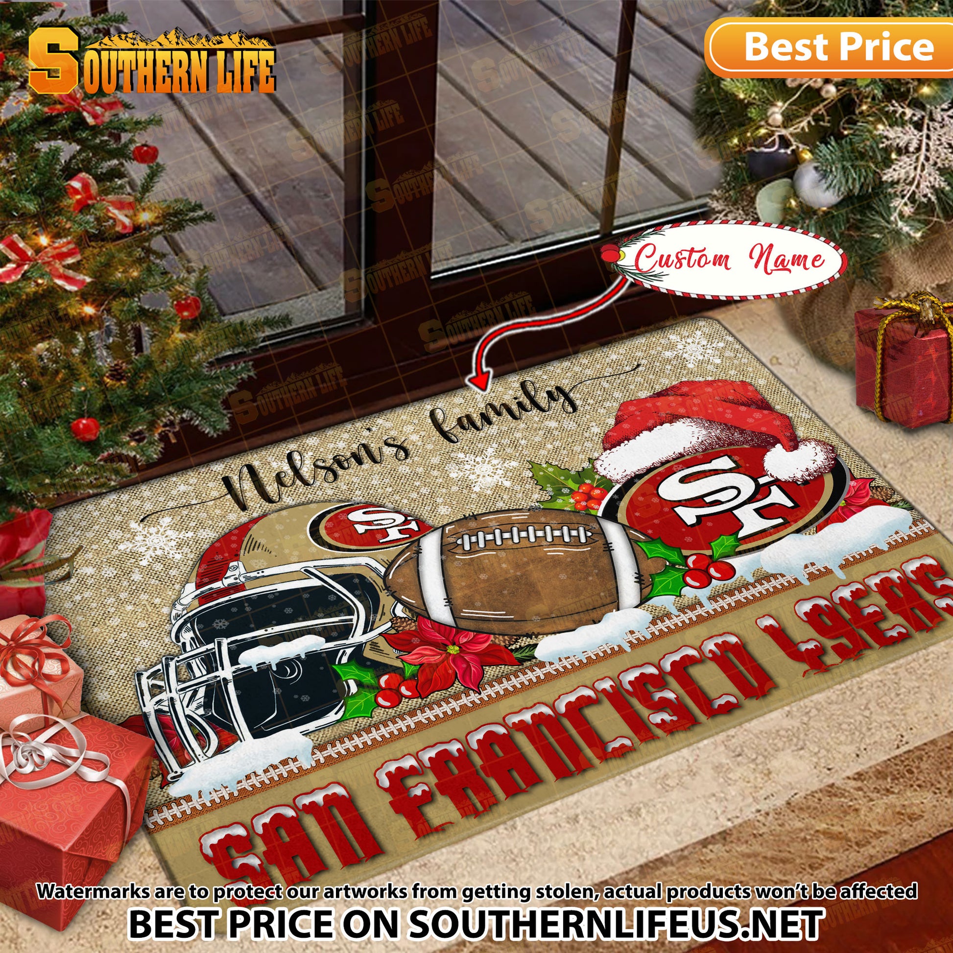 ANFL28-San Francisco 49ers X-Mas Football Doormat - Custom name