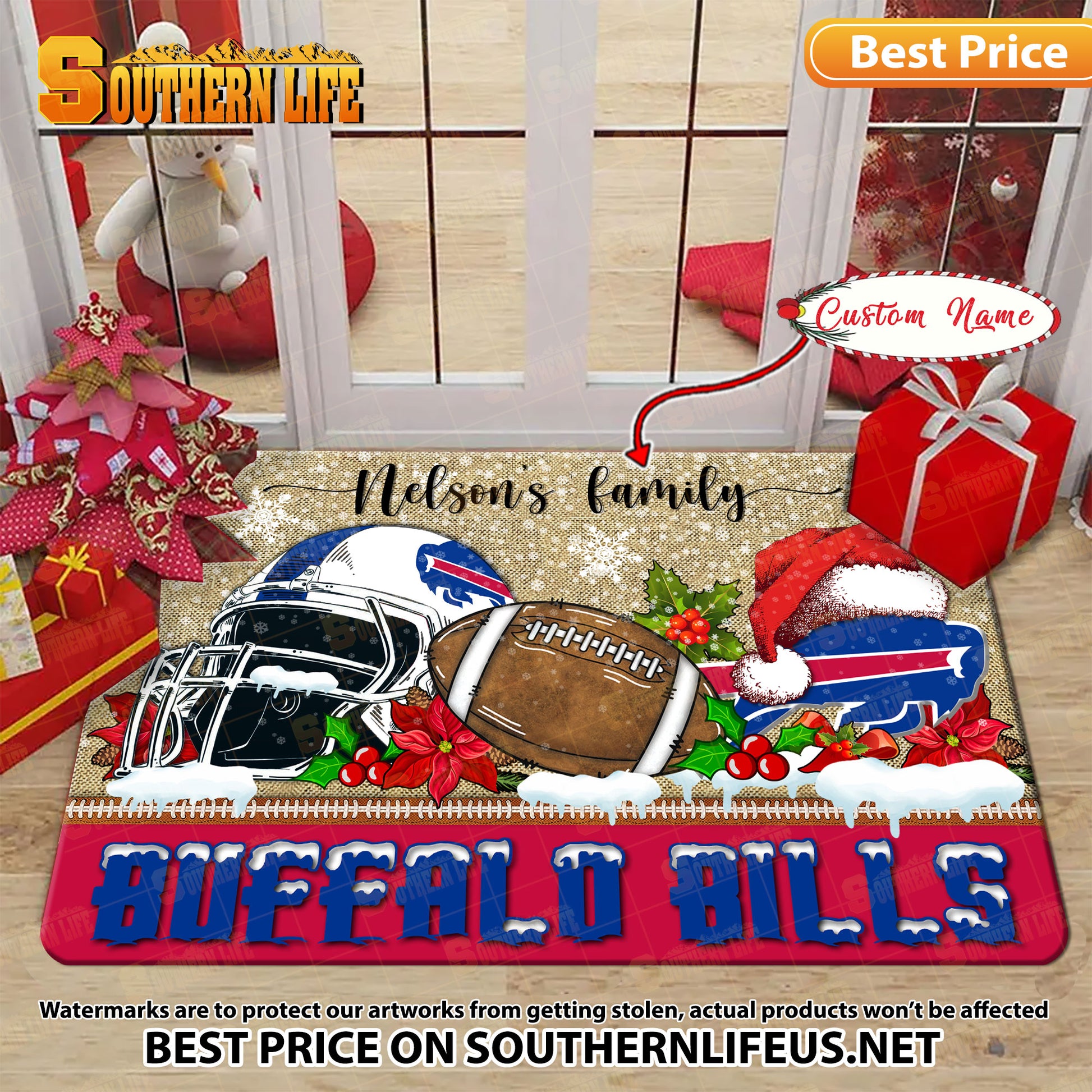 ANFL04-Buffalo Bills X-Mas Football Doormat - Custom name