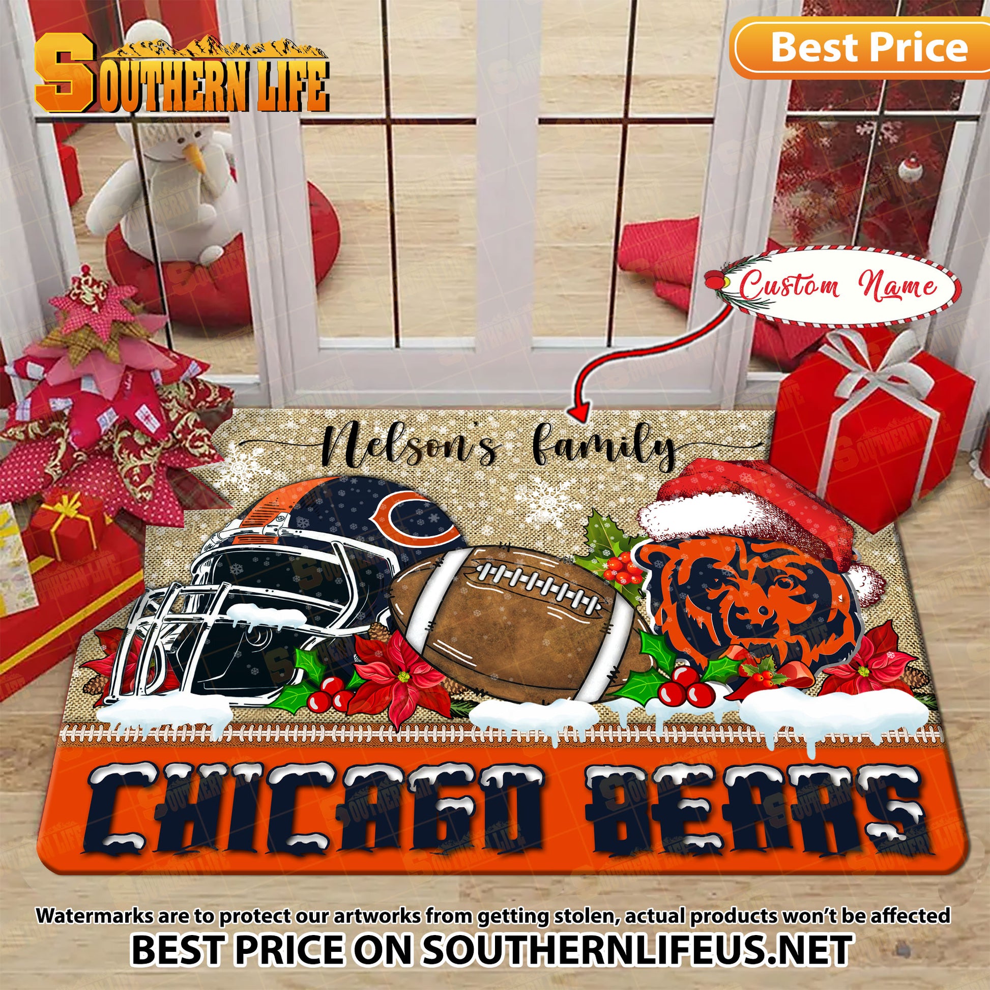 ANFL06-Chicago Bears X-Mas Football Doormat - Custom name