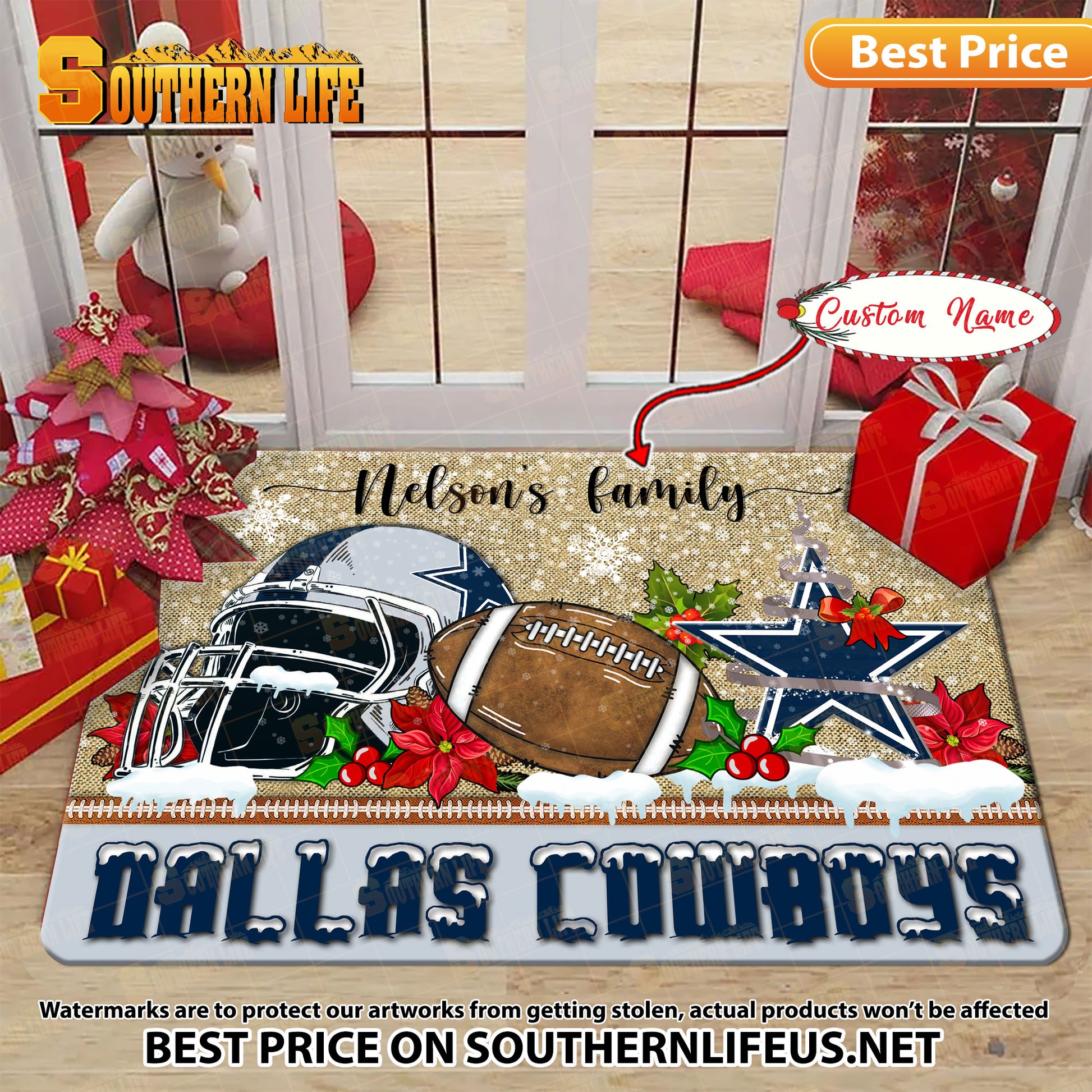 ANFL09-Dallas Cowboys X-Mas Football Doormat - Custom name