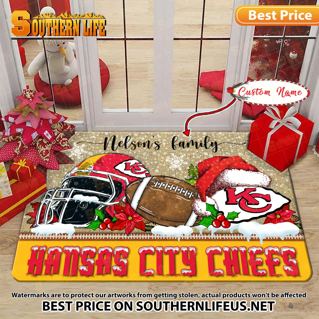 ANFL16-Kansas City Chiefs X-Mas Football Doormat - Custom name
