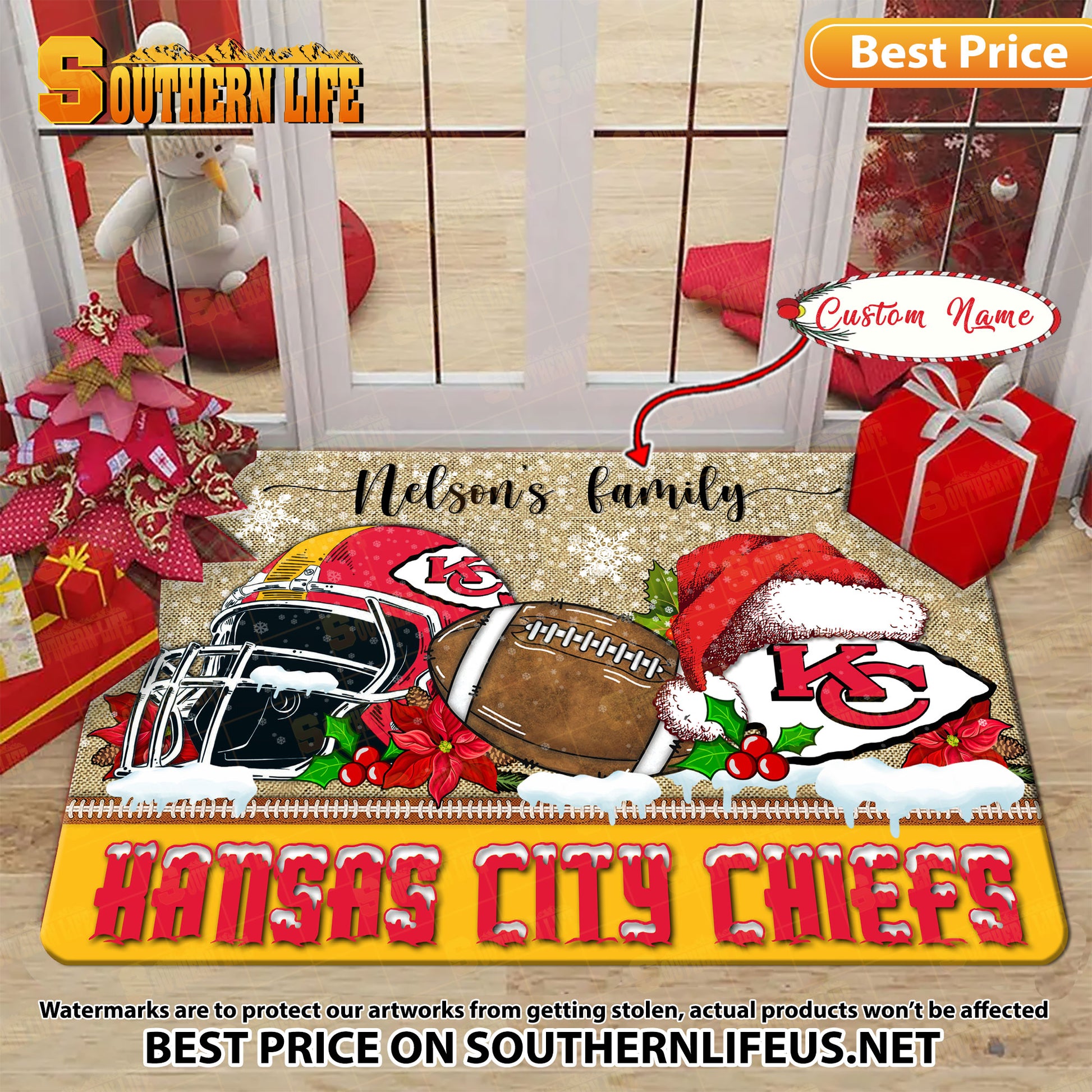 ANFL16-Kansas City Chiefs X-Mas Football Doormat - Custom name