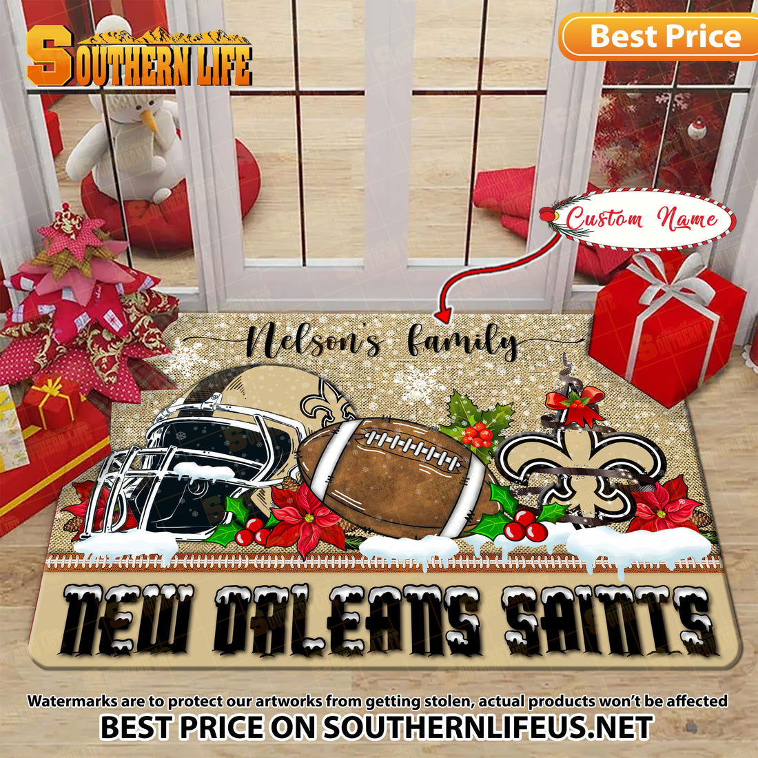 ANFL20-New Orleans Saints X-Mas Football Doormat - Custom name