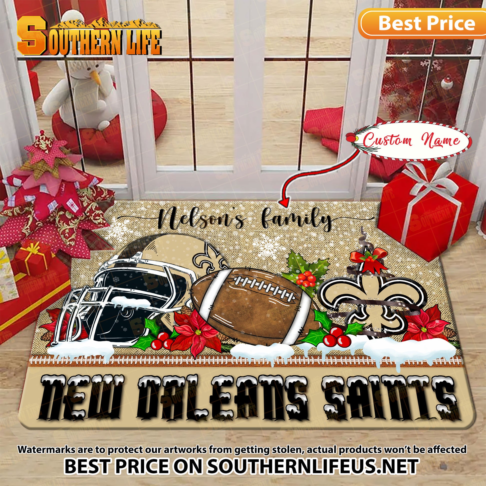 ANFL20-New Orleans Saints X-Mas Football Doormat - Custom name