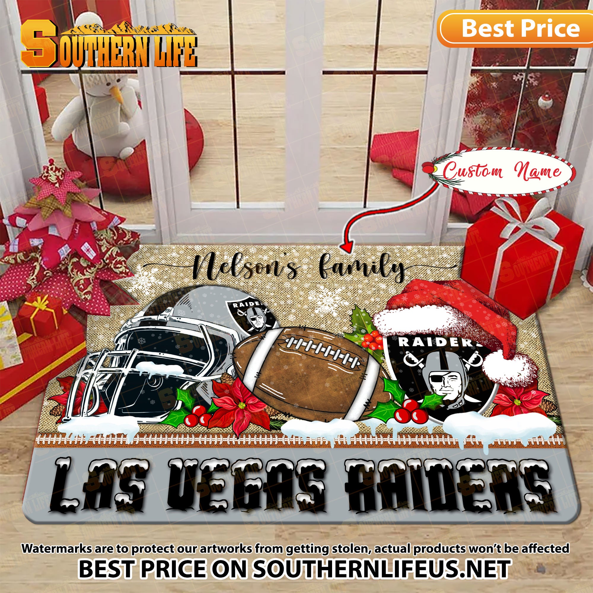 ANFL23-Las Vegas Raiders X-Mas Football Doormat - Custom name