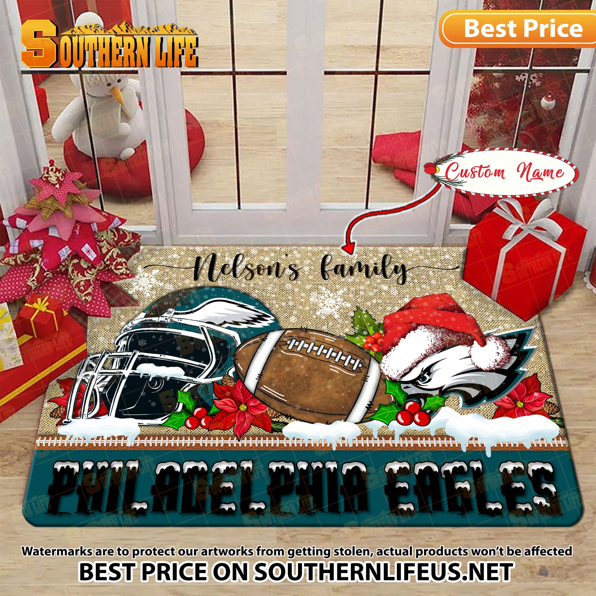 ANFL24-Philadelphia Eagles X-Mas Football Doormat - Custom name