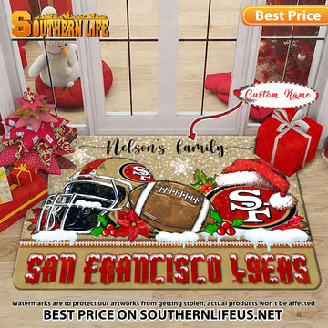ANFL28-San Francisco 49ers X-Mas Football Doormat - Custom name