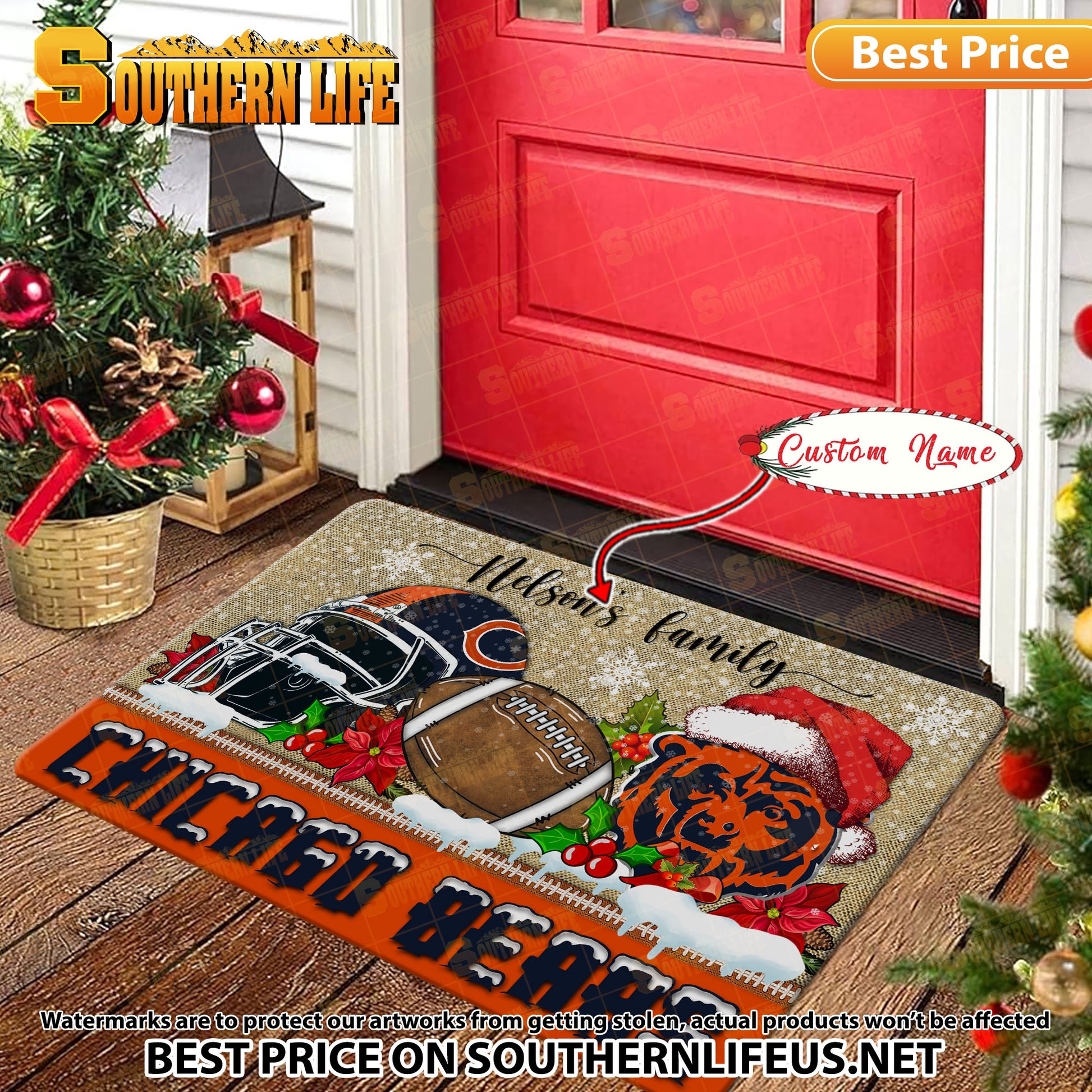 ANFL06-Chicago Bears X-Mas Football Doormat - Custom name