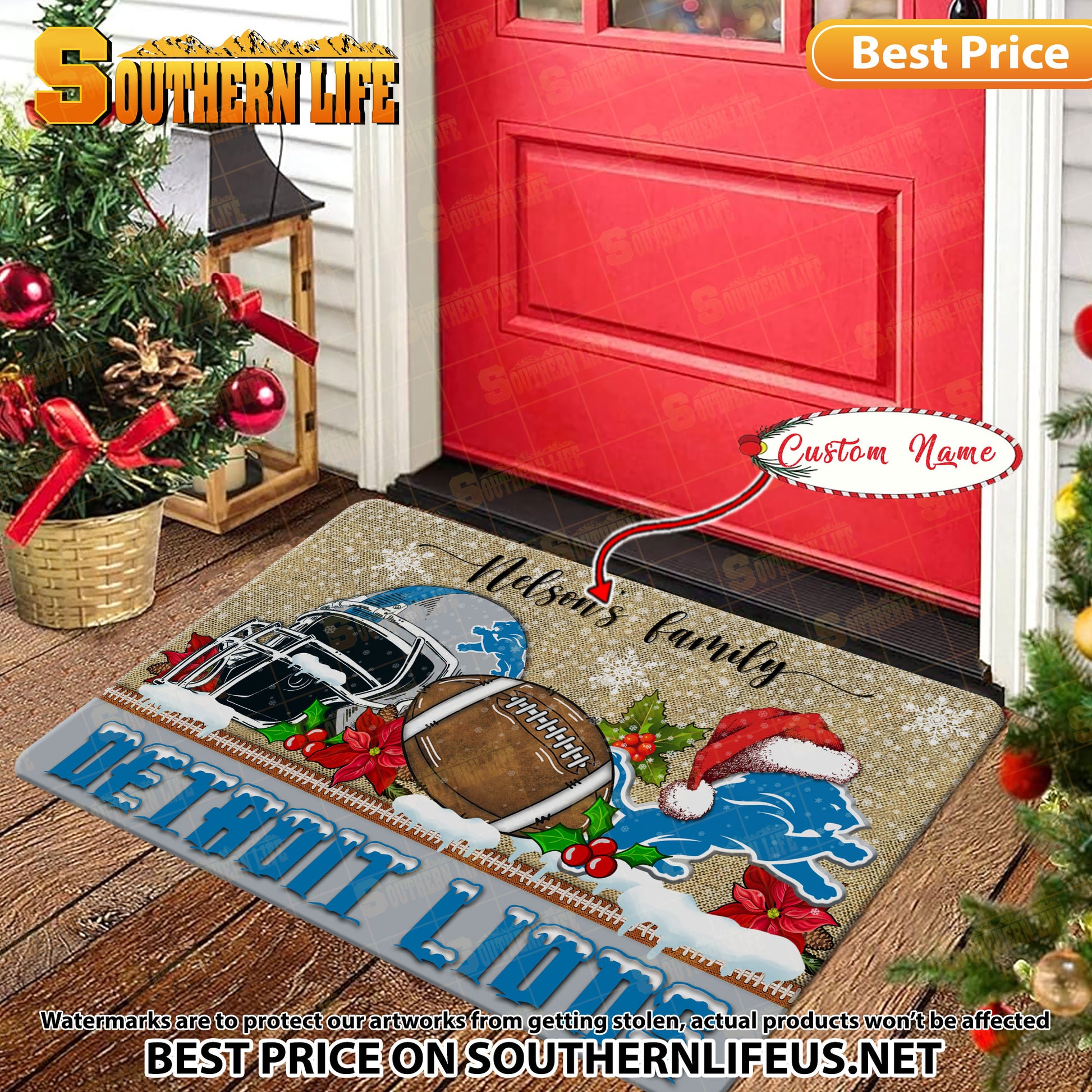 ANFL11-Detroit Lions X-Mas Football Doormat - Custom name