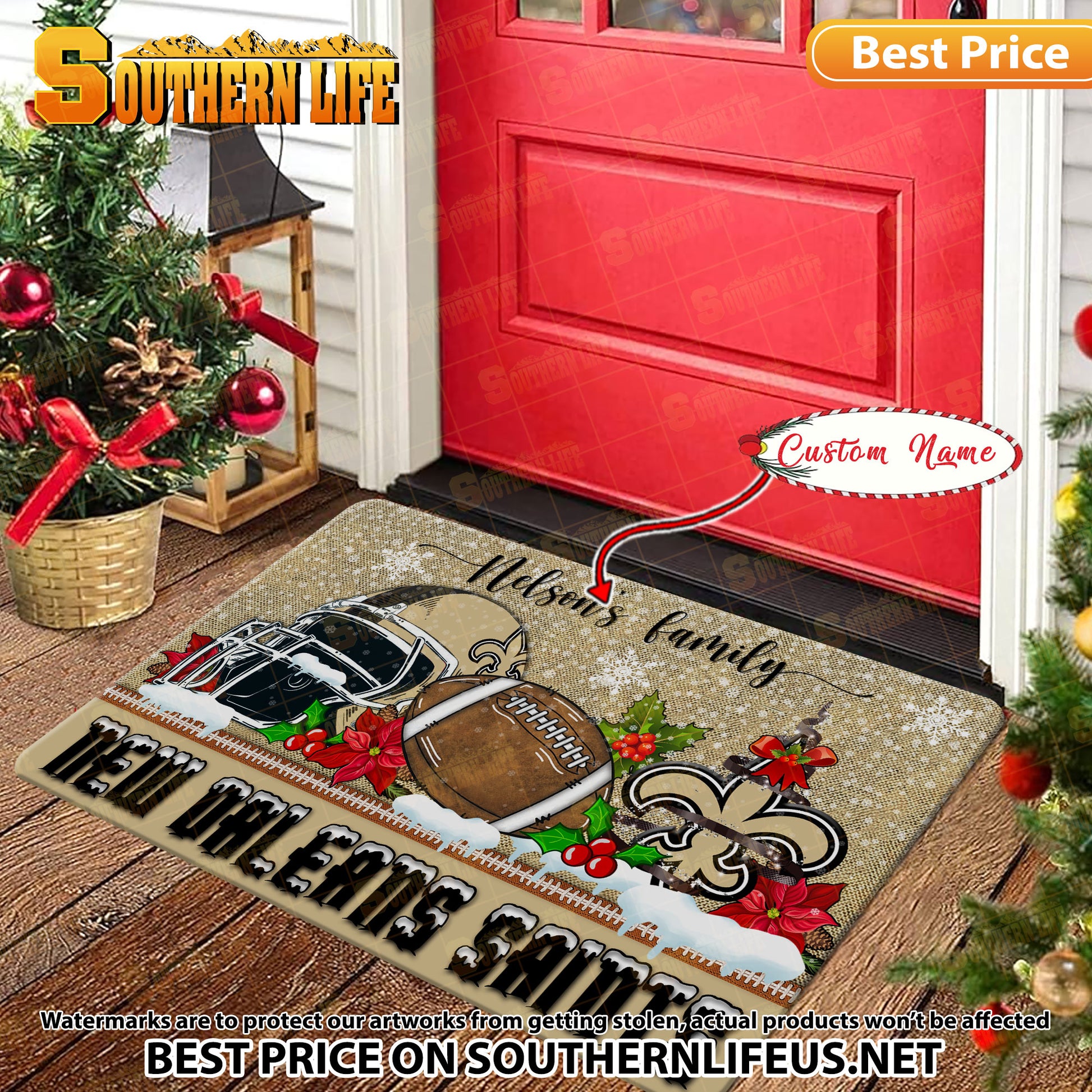 ANFL20-New Orleans Saints X-Mas Football Doormat - Custom name