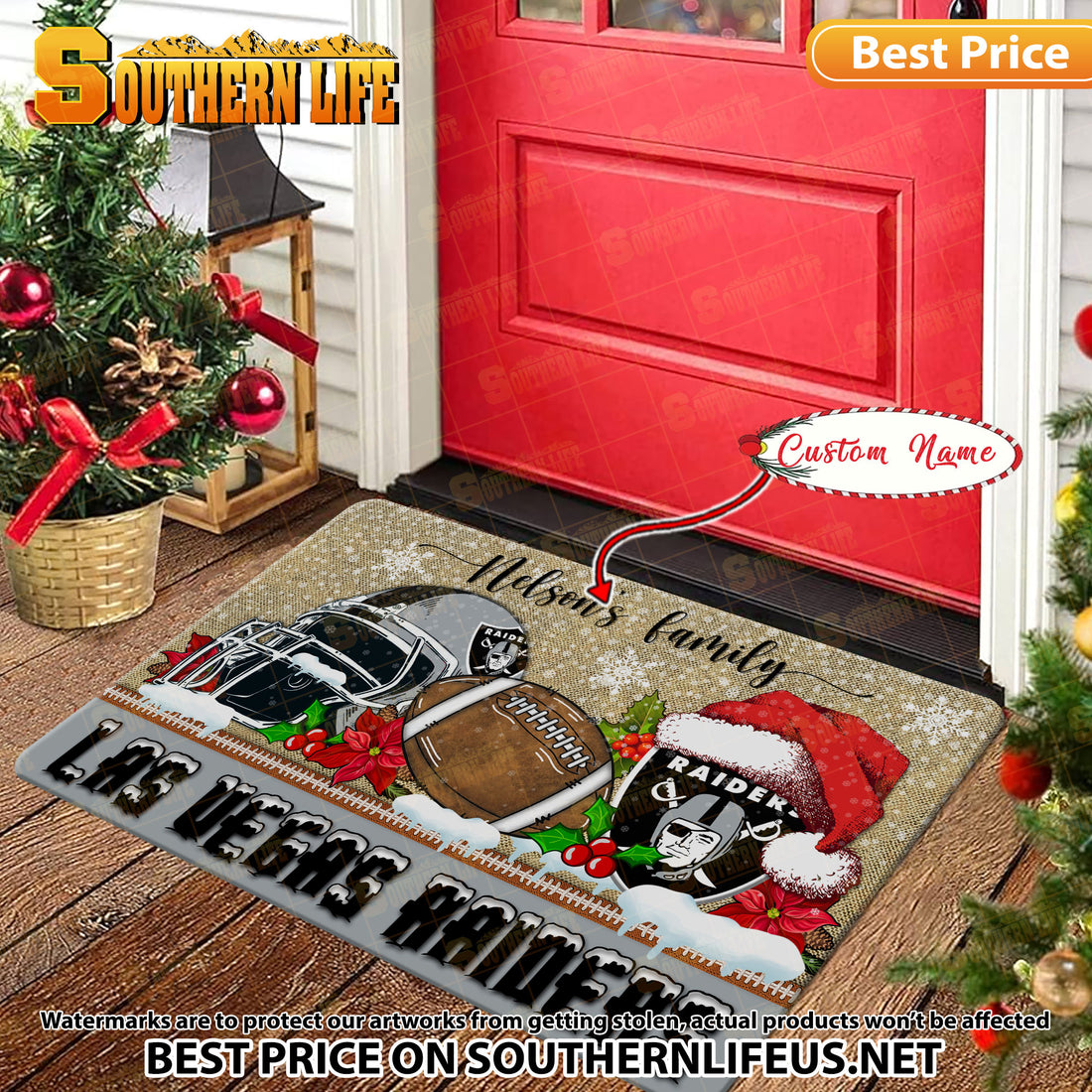 ANFL23-Las Vegas Raiders X-Mas Football Doormat - Custom name