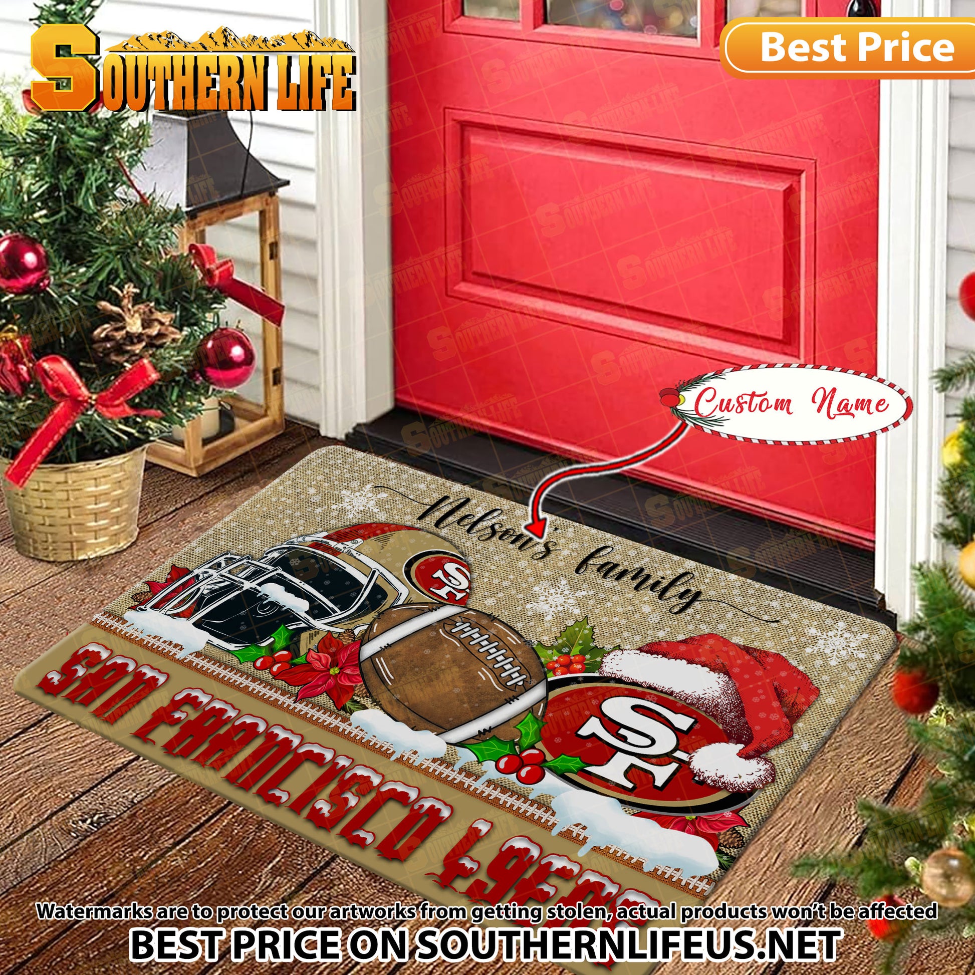 ANFL28-San Francisco 49ers X-Mas Football Doormat - Custom name
