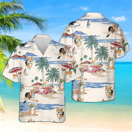 Corgi Hawaiian Shirt, Funny Corgi Hawaiian Shirt, Corgi Cute Hawaiian Shirt