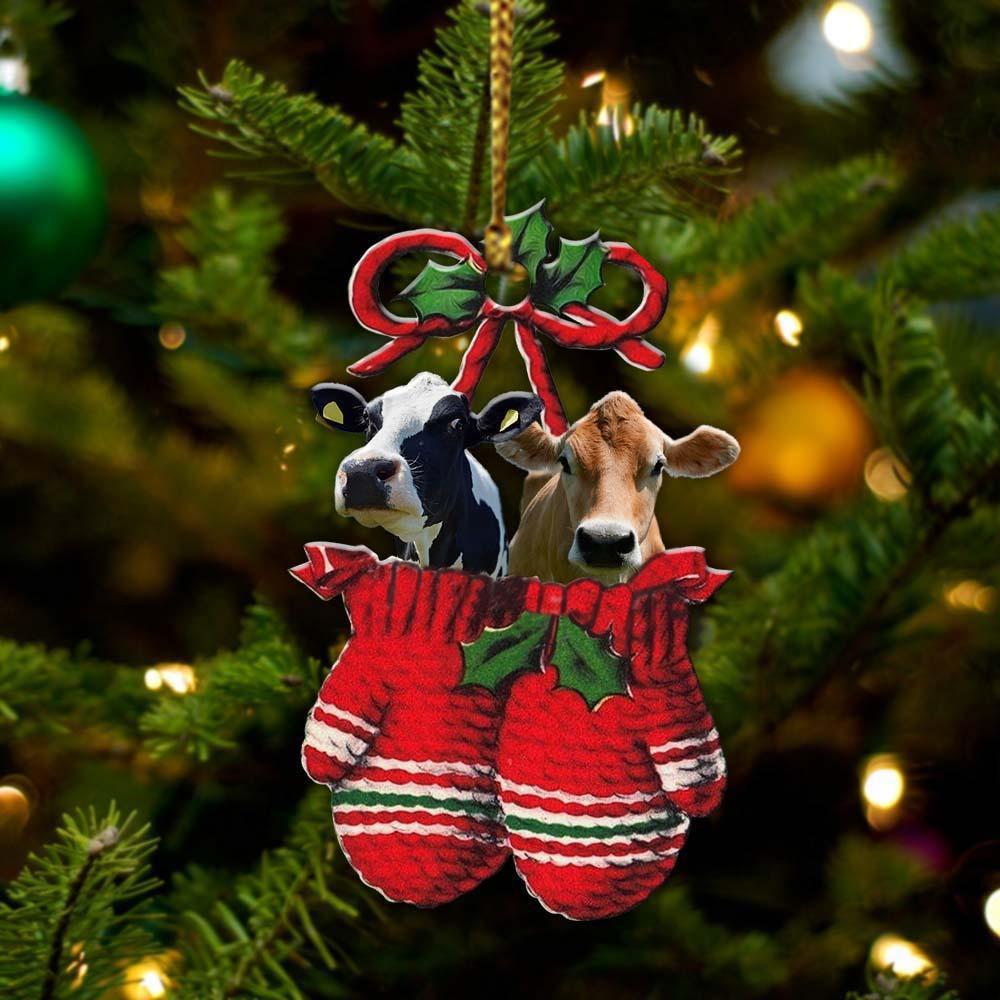 Cow Inside Your Gloves Christmas Holiday Two Sided Ornament, Gift For Dog Lovers