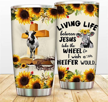 Cow Sunflower Tumbler Cups, Just Who Loves Cows Coffee Mugs