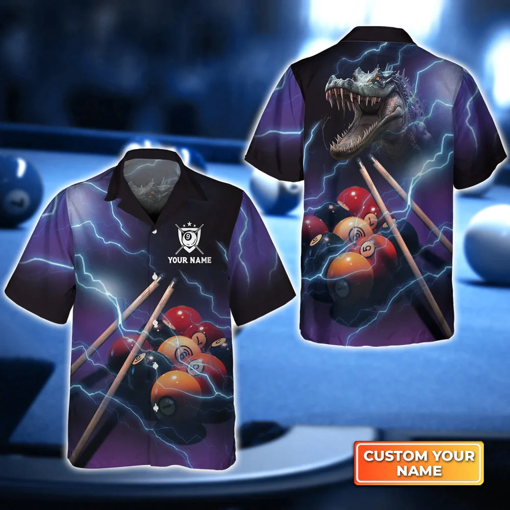 Crocodile Billiard 9 Ball Thunder Lightning 3D Hawaiian Shirt, Billiard team shirt, Billiard shirt for men and women