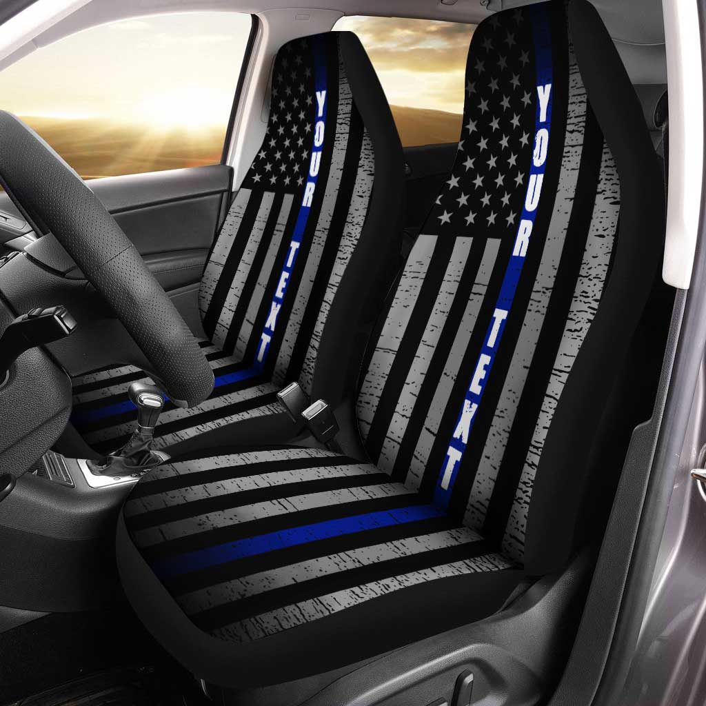 Custom Name Thin Blue Line Car Seat Covers Police Officer Car Accessories - Gearcarcover - 1