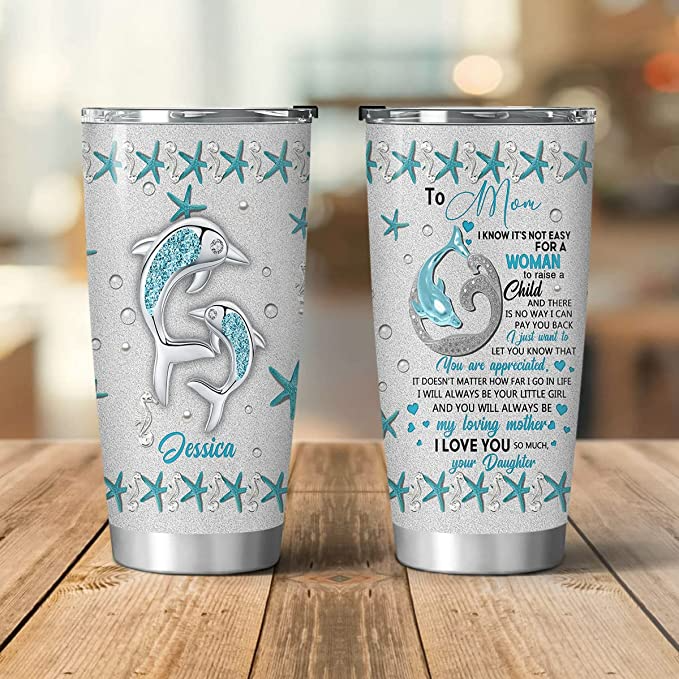 Custom Name Mother And Daughter Dolphin Tumbler 20oz - Gift To My Mom From Daughter - Mother's Day Gift