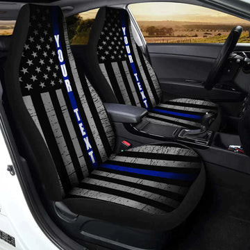 Custom Name Thin Blue Line Car Seat Covers Police Officer Car Accessories