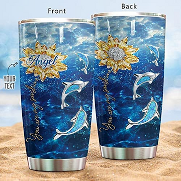 Customized Tumbler Dolphin Sunflower 20oz Stainless Steel Tumbler with Lid Vacuum Insulated Cup Double Wall Water Travel Tumbler