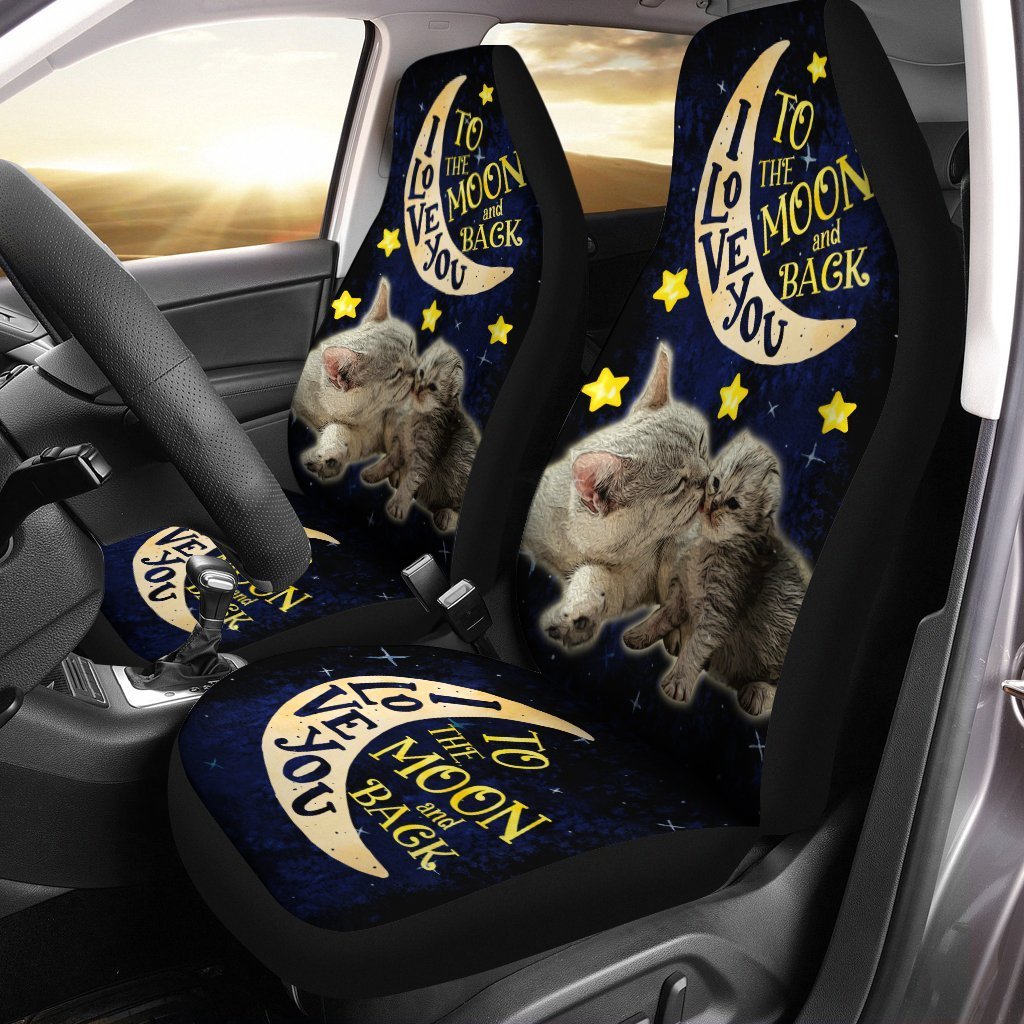 Cute Cat Car Seat Covers Custom I Love You To The Moon And Back Car Accessories For Dad - Gearcarcover - 1