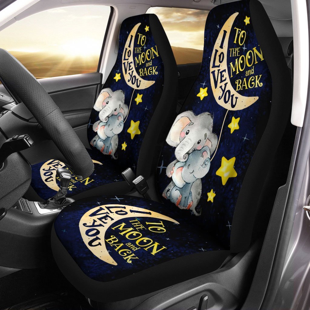 Cute Elephant Car Seat Covers Custom I Love You To The Moon And Back Car Accessories - Gearcarcover - 1