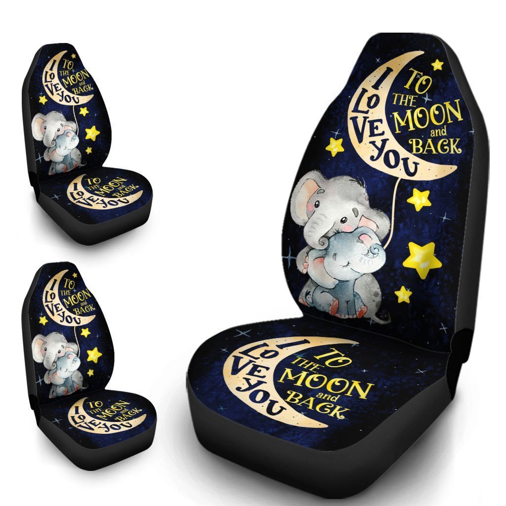 Cute Elephant Car Seat Covers Custom I Love You To The Moon And Back Car Accessories - Gearcarcover - 1