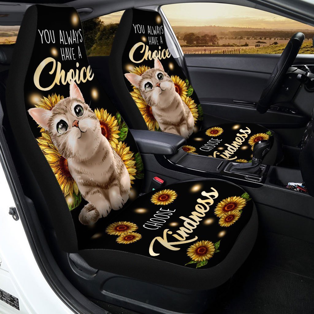 Cute Sunflower Cat Car Seat Covers Custom Kindness Cat Car Accessories - Gearcarcover - 1