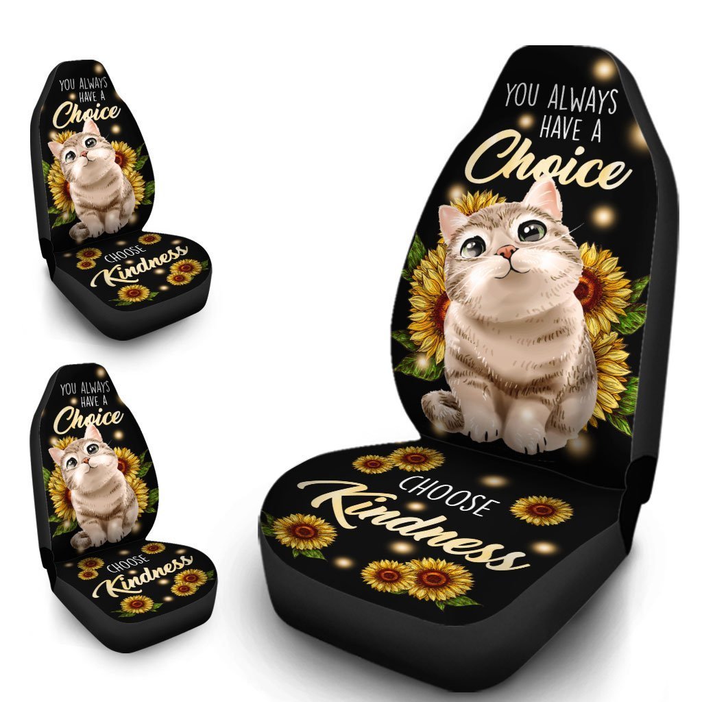 Cute Sunflower Cat Car Seat Covers Custom Kindness Cat Car Accessories - Gearcarcover - 4