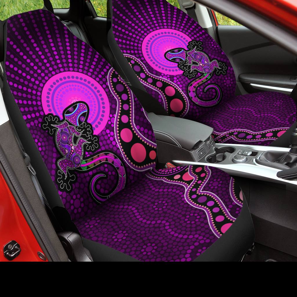 3D All Over Print Front Car Seat Cover, Aboriginal Purple The Lizard And The Sun Car Seat Covers