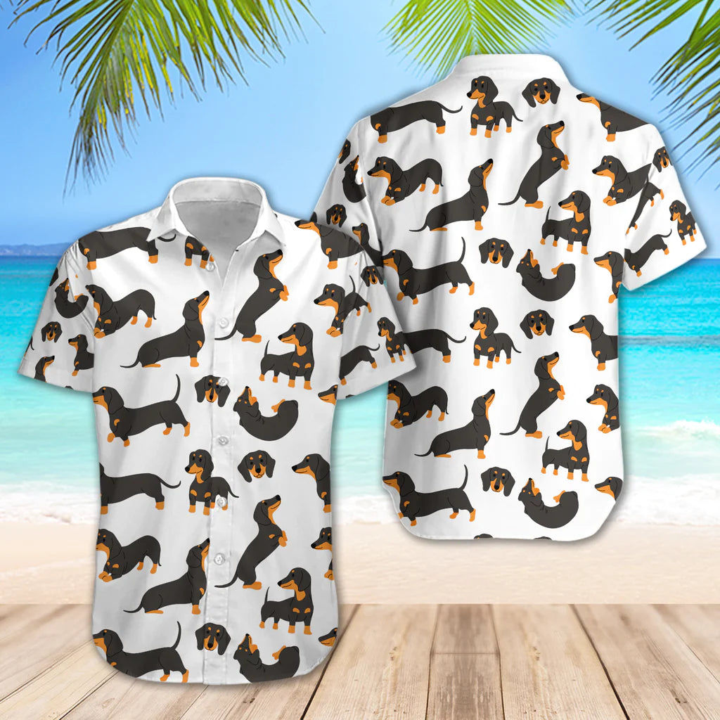 Dachshund Cute Pattern Shirt Regular Fit Short Sleeve Slim Fit Casual Full Print Shirt