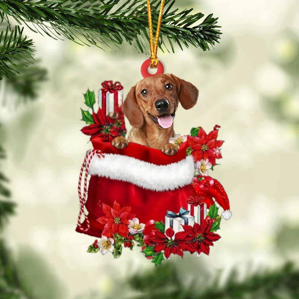 Dachshund In Gift Bag Christmas Ornament, Gift For Dog Lovers