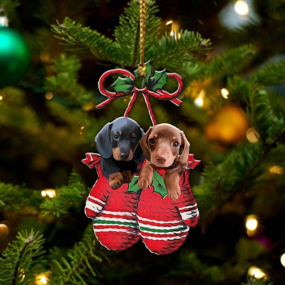 Dachshunds Inside Your Gloves Christmas Holiday Two Sided Ornament, Gift For Dog Lovers