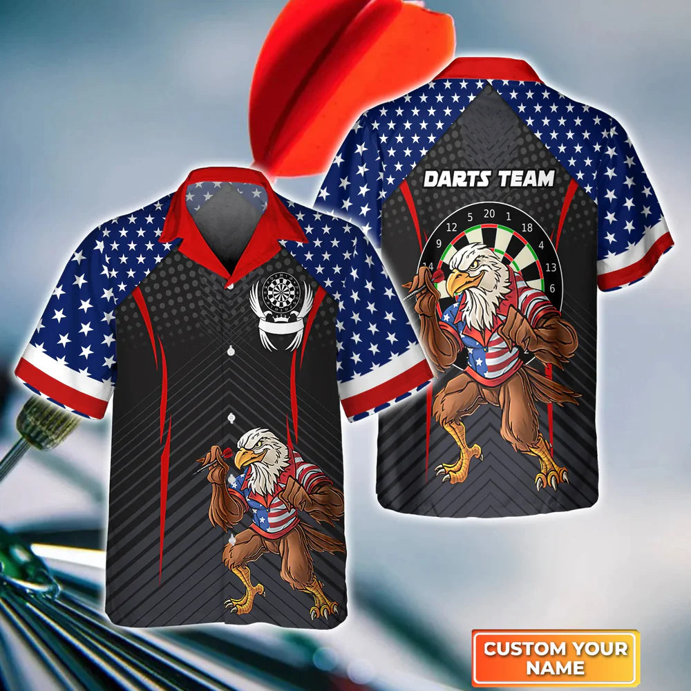 Darts Eagle American Personalized Name 3D Hawaiian Shirt, Gift For Darts player