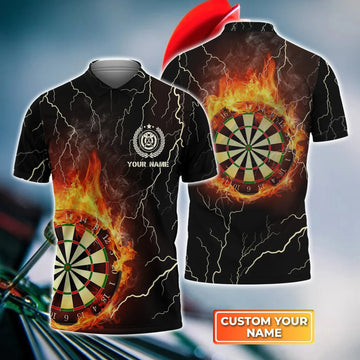 Darts Flame Thunder Lightning 3D Polo Shirt, Gift For Darts Player, Dart Team Shirts, Polo shirt for men