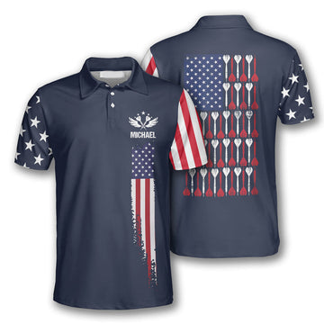 Darts Patriotic Flag Version 2 Custom Polo Shirts for Men, Custom Dart Jersey for Team, Dartboard Shirts