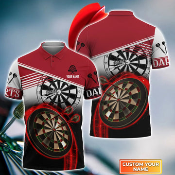 Red Darts Personalized Name 3D Polo Shirt, Gift For Darts Player, Dart Team Shirts, Polo shirt for men